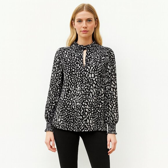 2 for $30 White House Black Market Tunic Top Tie Neck Sheer Long Sleeve L - Picture 1 of 9